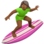 Emoji Mujer haciendo surf: tono de piel oscuro medio en Apple