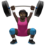 Woman Lifting Weights: Dark Skin Tone emoji on Apple