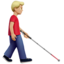 Man with White Cane Facing Right: Medium-Light Skin Tone emoji on Apple