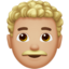 Man: Medium-Light Skin Tone, Curly Hair emoji on Apple