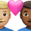 Emoji Cặp đôi với trái tim: đàn ông, đàn ông, màu da sáng trung bình, màu da tối trung bình trên Apple
