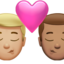 Sich küssendes Paar: Mann, Mann, mittelhelle Hautfarbe und mittlere Hautfarbe-Emoji auf Apple