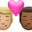 Sich küssendes Paar: Mann, Mann, mittelhelle Hautfarbe und mitteldunkle Hautfarbe-Emoji auf Apple