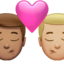 Sich küssendes Paar: Mann, Mann, mittlere Hautfarbe und mittelhelle Hautfarbe-Emoji auf Apple