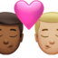 Sich küssendes Paar: Mann, Mann, mitteldunkle Hautfarbe und mittelhelle Hautfarbe-Emoji auf Apple