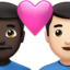 Emoji Couple avec cœur : homme, homme, peau foncée et peau claire sur Apple