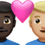 Emoji Pasangan dengan simbol hati: lelaki, lelaki, ton kulit gelap dan ton kulit sederhana cerah pada Apple