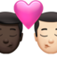 Emoji Beso: hombre, hombre, tono de piel oscuro, tono de piel claro en Apple