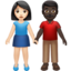 Woman and Man Holding Hands: Light Skin Tone, Dark Skin Tone emoji on Apple