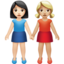 Women Holding Hands: Light Skin Tone, Medium-Light Skin Tone emoji on Apple