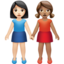 Emoji Due donne che si tengono per mano: carnagione chiara e carnagione olivastra su Apple