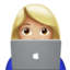 อีโมจิ ผู้เชี่ยวชาญด้านเทคโนโลยีหญิง: โทนผิวสีขาวเหลือง บน Apple