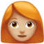 Frau: mittelhelle Hautfarbe, rotes Haar-Emoji auf Apple