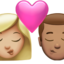 Emoji Cium: perempuan, lelaki, ton kulit sederhana cerah dan ton kulit sederhana pada Apple