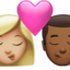 อีโมจิ จูบ: ผู้หญิง ผู้ชาย โทนผิวสีขาวเหลือง และ โทนผิวสีแทน บน Apple