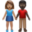 Emoji Mujer y hombre de la mano: tono de piel medio y tono de piel oscuro en Apple
