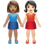 Emoji Dua wanita berpegangan tangan: ton kulit sederhana dan ton kulit cerah pada Apple
