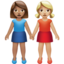 Women Holding Hands: Medium Skin Tone, Medium-Light Skin Tone emoji on Apple