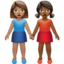 Händchen haltende Frauen: mittlere Hautfarbe, mitteldunkle Hautfarbe-Emoji auf Apple