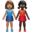Emoji Dua wanita berpegangan tangan: ton kulit sederhana dan ton kulit gelap pada Apple
