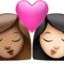 Kiss: Woman, Woman, Medium Skin Tone, Light Skin Tone emoji on Apple