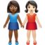 Women Holding Hands: Medium-Dark Skin Tone, Light Skin Tone emoji on Apple