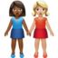 Women Holding Hands: Medium-Dark Skin Tone, Medium-Light Skin Tone emoji on Apple