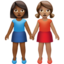 Emoji Dua wanita berpegangan tangan: ton kulit sederhana gelap dan ton kulit sederhana pada Apple
