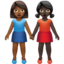Emoji Mujeres de la mano: tono de piel oscuro medio y tono de piel oscuro en Apple
