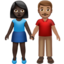 Emoji Mujer y hombre de la mano: tono de piel oscuro y tono de piel medio en Apple