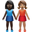 Emoji Dua wanita berpegangan tangan: ton kulit gelap dan ton kulit sederhana pada Apple