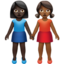 Emoji Mujeres de la mano: tono de piel oscuro y tono de piel oscuro medio en Apple