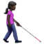 Woman with White Cane Facing Right: Dark Skin Tone emoji on Apple