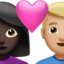Emoji Couple avec cœur : femme, homme, peau foncée et peau moyennement claire sur Apple