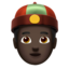 Person with Skullcap: Dark Skin Tone emoji on Apple