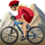 Woman Mountain Biking: Medium-Light Skin Tone emoji on Apple