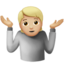 Emoji Persona che scrolla le spalle: carnagione abbastanza chiara su Apple