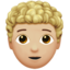 Person: Medium-Light Skin Tone, Curly Hair emoji on Apple