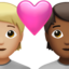 Emoji Pasangan dengan simbol hati: dewasa, dewasa, ton kulit sederhana cerah dan ton kulit sederhana gelap pada Apple