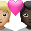 Emoji Casal apaixonado: pessoa, pessoa, pele morena clara e pele escura no Apple