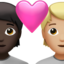 Emoji Casal apaixonado: pessoa, pessoa, pele escura e pele morena clara no Apple