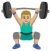 Man Lifting Weights: Medium-Light Skin Tone emoji on Google