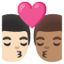 Kiss: Man, Man, Light Skin Tone, Medium Skin Tone emoji on Google