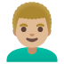 Man: Medium-Light Skin Tone, Curly Hair emoji on Google
