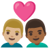 Emoji Cặp đôi với trái tim: đàn ông, đàn ông, màu da sáng trung bình, màu da tối trung bình trên Google