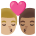Sich küssendes Paar: Mann, Mann, mittelhelle Hautfarbe und mittlere Hautfarbe-Emoji auf Google