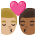 Sich küssendes Paar: Mann, Mann, mittelhelle Hautfarbe und mitteldunkle Hautfarbe-Emoji auf Google