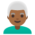 Mann: mitteldunkle Hautfarbe, weißes Haar-Emoji auf Google