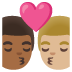 Sich küssendes Paar: Mann, Mann, mitteldunkle Hautfarbe und mittelhelle Hautfarbe-Emoji auf Google