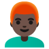 Mann: dunkle Hautfarbe, rotes Haar-Emoji auf Google